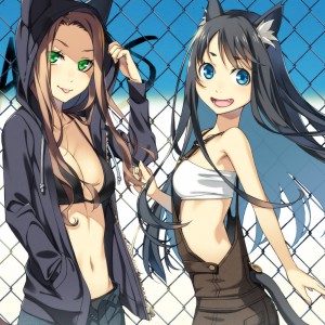 Konachan.com - 195655 2girls animal_ears black_hair blue_eyes breasts brown_hair.jpg